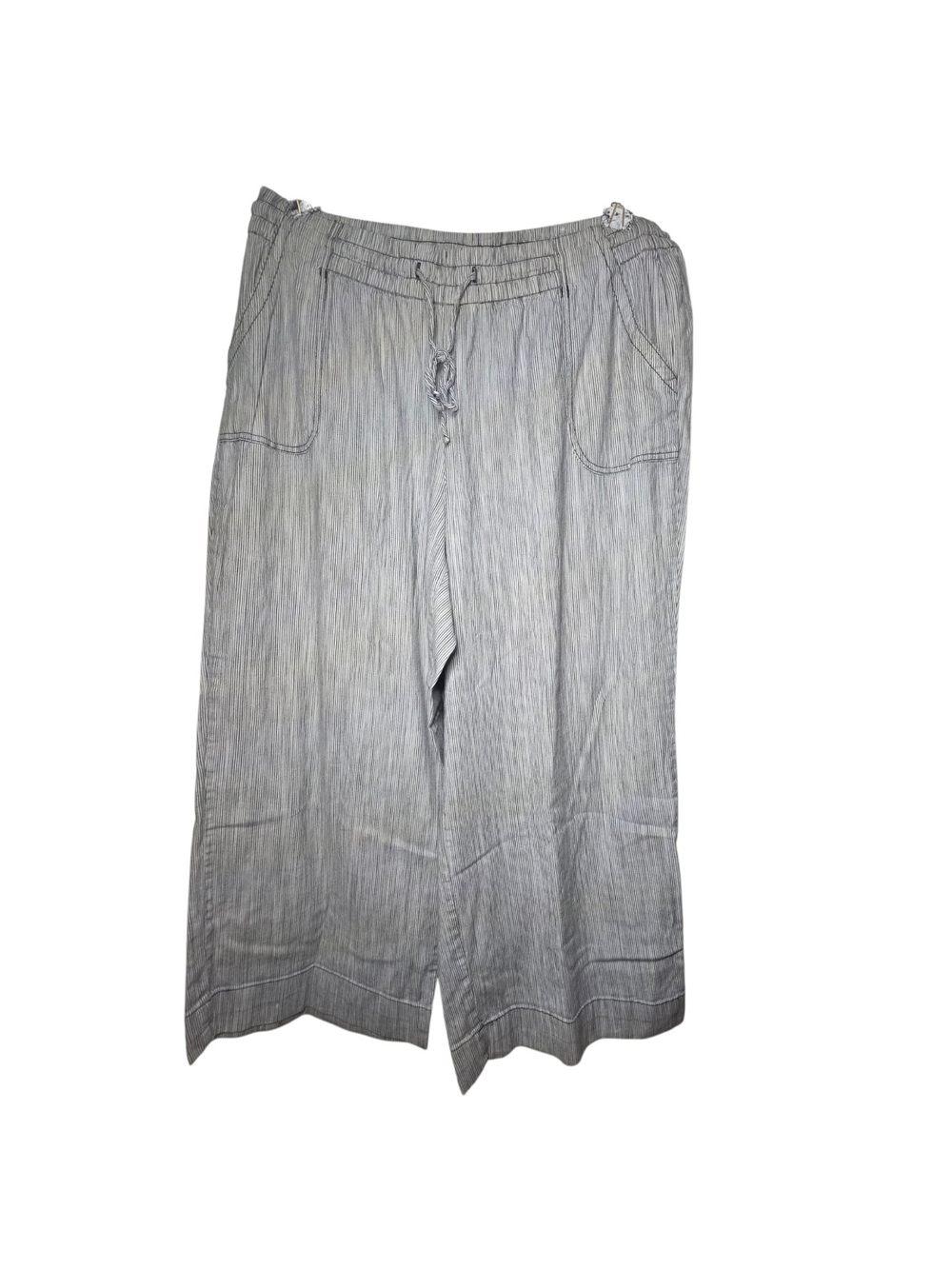 Lane Bryant Pants 18 Linen Blend Striped Wide Leg Crop Drawstring Plus Size Grey